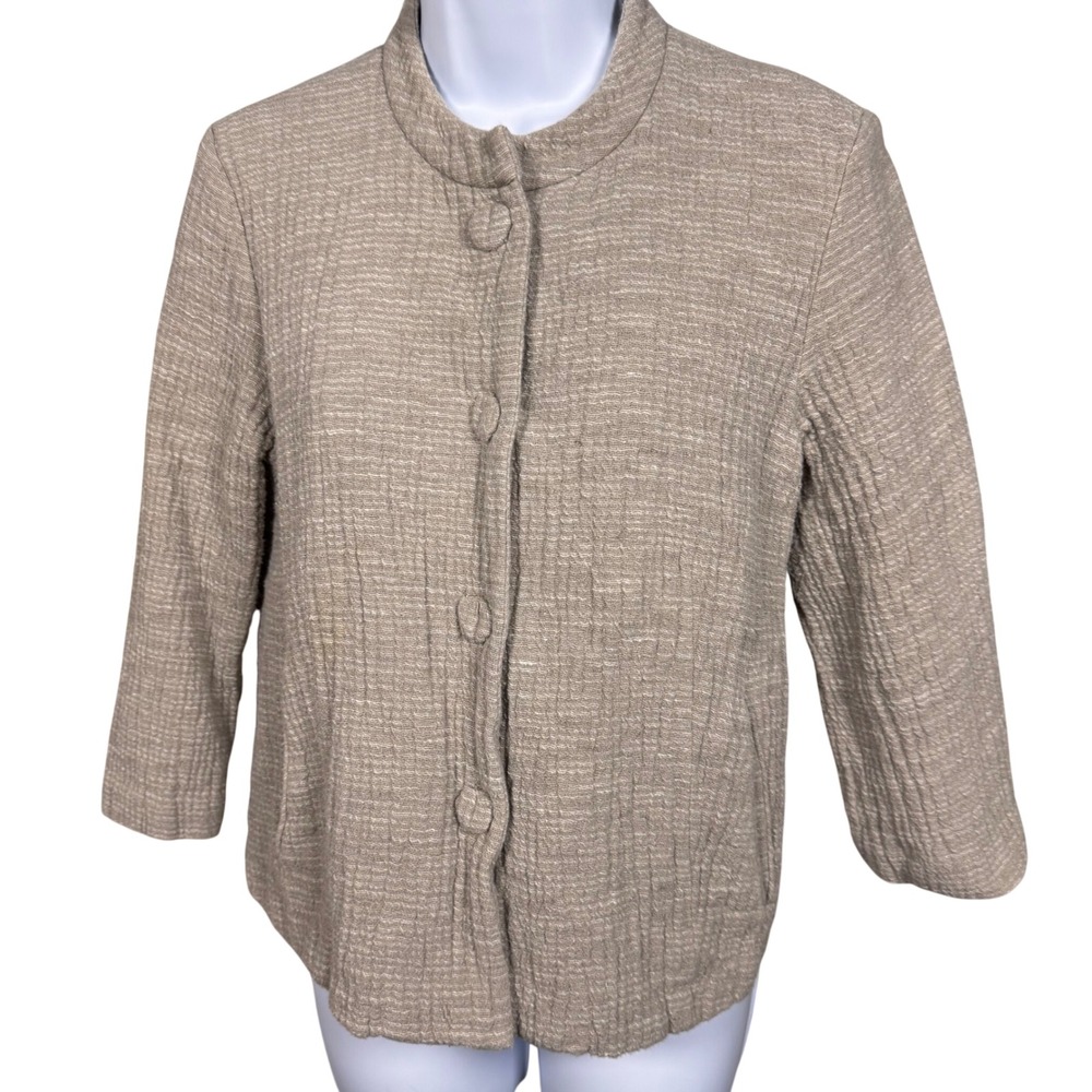 Eileen Fisher Textured Knit Jacket Beige S Minimalist‎ Neutral Light Academia